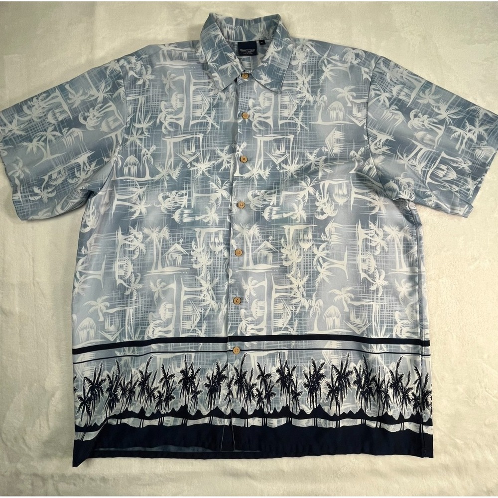 VTG Sideout Mens XL Shirt Button Front Tropical Palm Tree Print‎ Blue
